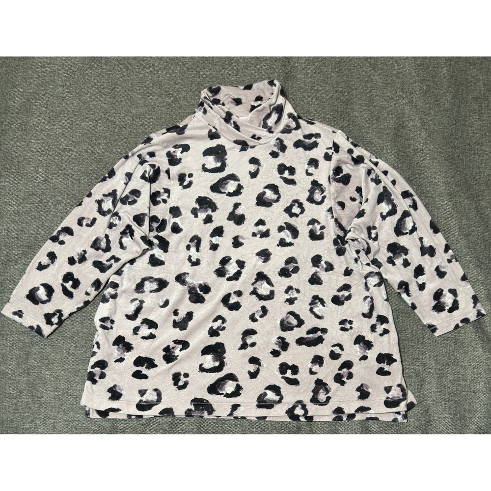 Carole Hochman Womens 2X Top Leopard Print Velour Mock Neck Long Sleeve